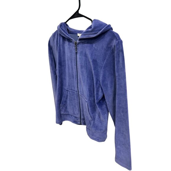 Womens Velour Purple Zip Up Hoodie Jacket SZ Petite Small - Picture 3 of 8